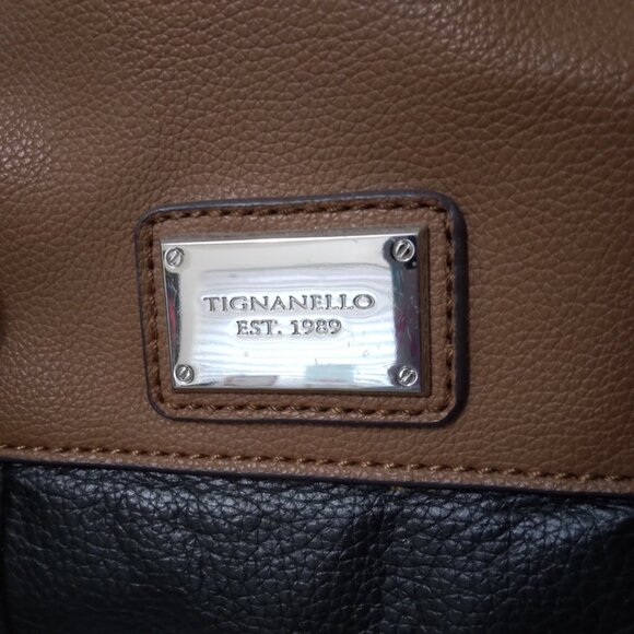 Tignanello | Leather Handbag Shoulder Bag Black Brown Zippered - Picture 2 of 8